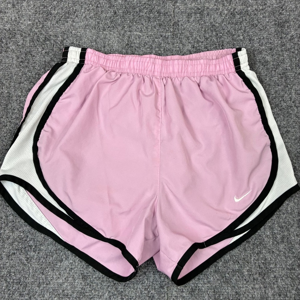 Nike Dry-FIT Pink Running Shorts White Mesh Black Trim Womens Size XS W24